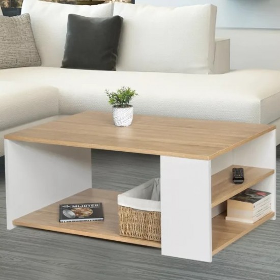 TINI TABLE BASSE CHENE BLANC L100 X l50 X H 41 CM  