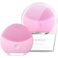 FOREO LUNA mini 2 Pearl Pink Brosse Nettoyante Visage en silicone, tous types de peau, tête de brosse 3 zones, ultra-hygiénique, massage T-Sonic, 8 intensités, 300 utilisations/charge