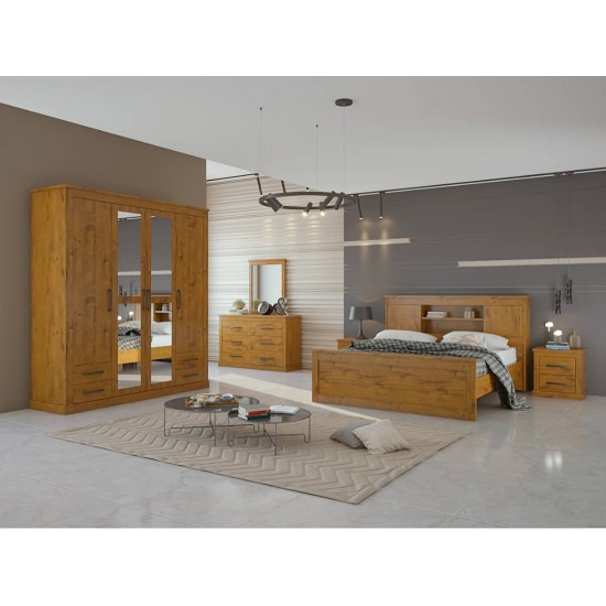 Rustic chambre a coucher complète bois 180 cm x 200 cm + sommier (rovere soft)