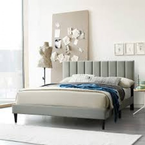 Rayis lit avec tête de lit capitonnée et sommier – tissu – 160x200cm – gris