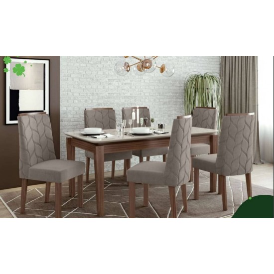 Aries table 1,80 m – imbuia naturale/off white+ Astrid chair suede animale beige fabric imbuia naturale