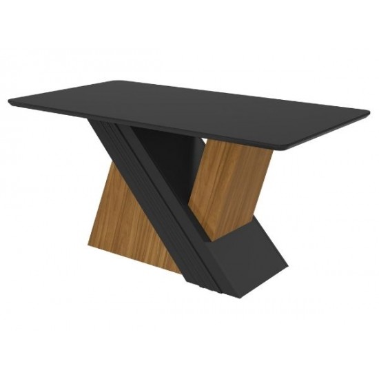 Venus table 1,70 – w round corner top black glass rovere naturale/black+venus chair – veludo naturale creme fabric
