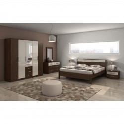 Miami chambre complet lit 180×200+2 chevets+coiffeusse+armoire marron imbuia