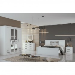 Rustic chambre complete lit 180×200+2 chevets+coiffeusse+armoire blanc