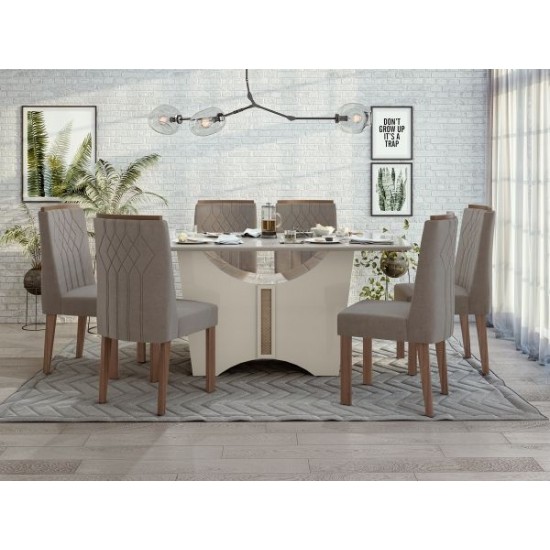 Rock table 1,70 m – off white+ exclusive chair – velvet soft riscado fabric rovere naturale