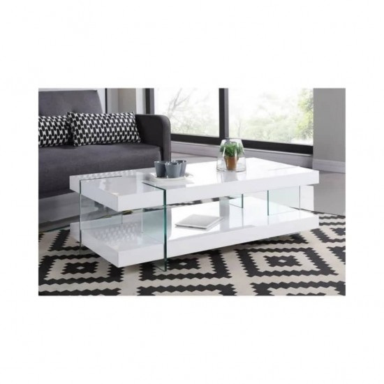 Crea table basse contemporaine laquée blanc 110x60x42cm (terry)