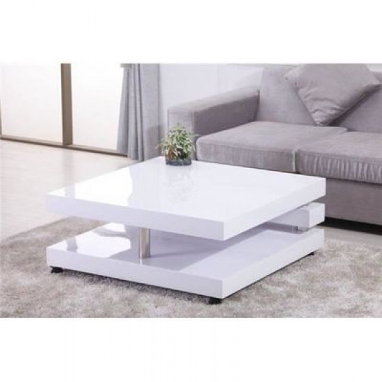 Ice table basse – contemporain – blanc – 80 x 80 cm x 40 cm laqué blanc brillant